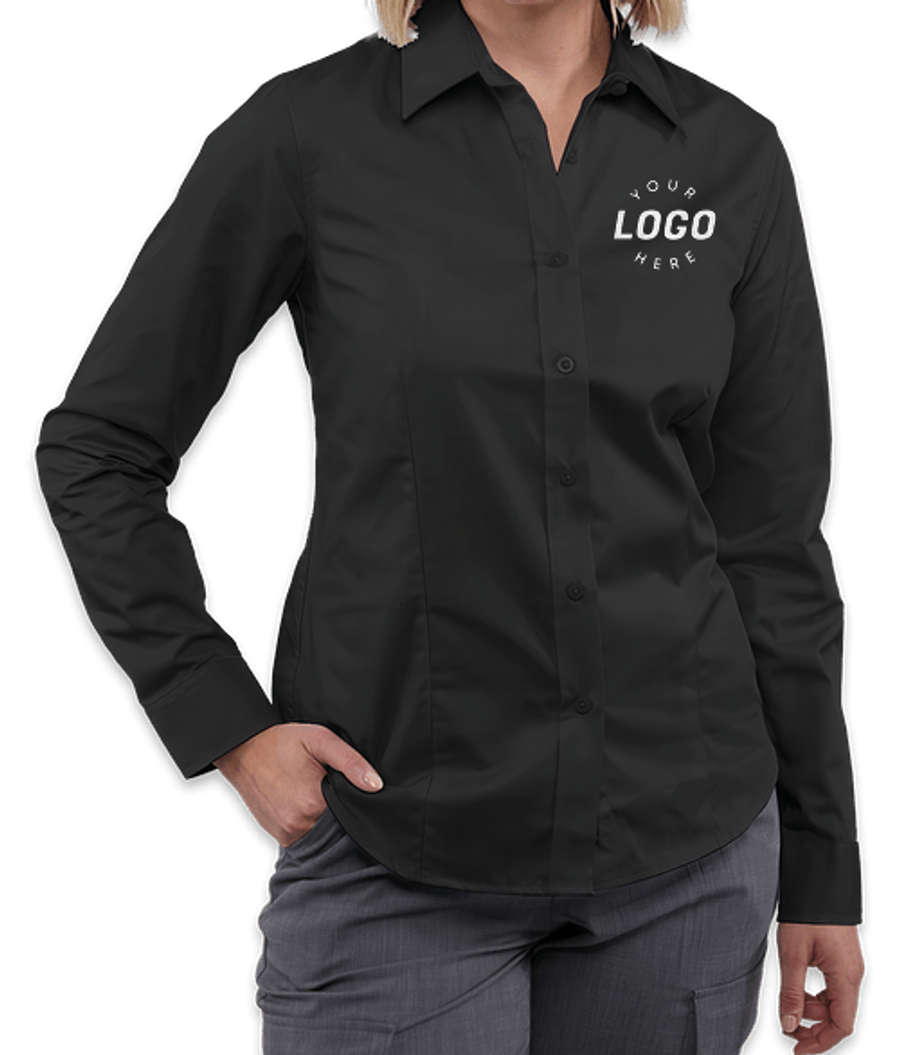 Elevate Women's Wilshire Twill Long Sleeve Dress Shirt in Black