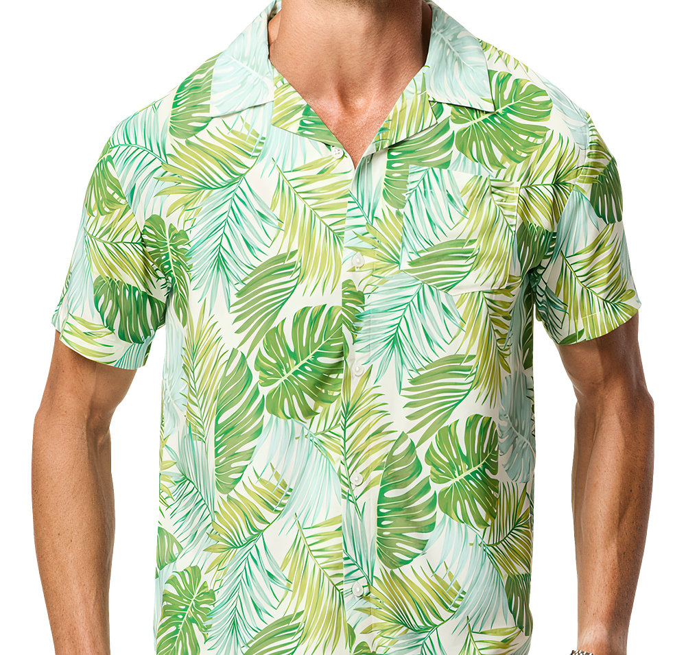Blue Generation Tropical Leaves Short Sleeve Camp Shirt-default
