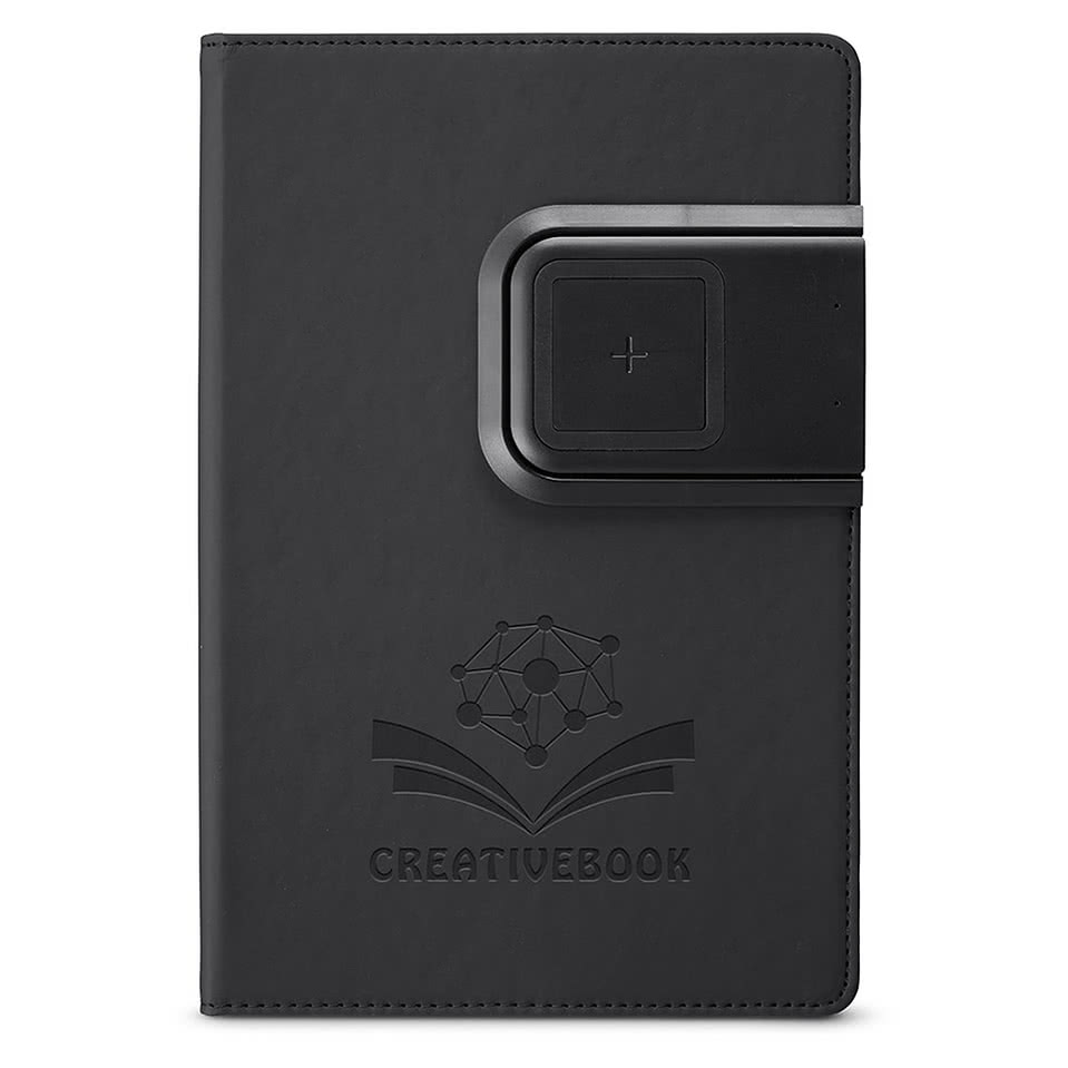 Debossed Refillable Hard Cover Notebook with Wireless Charging Panel