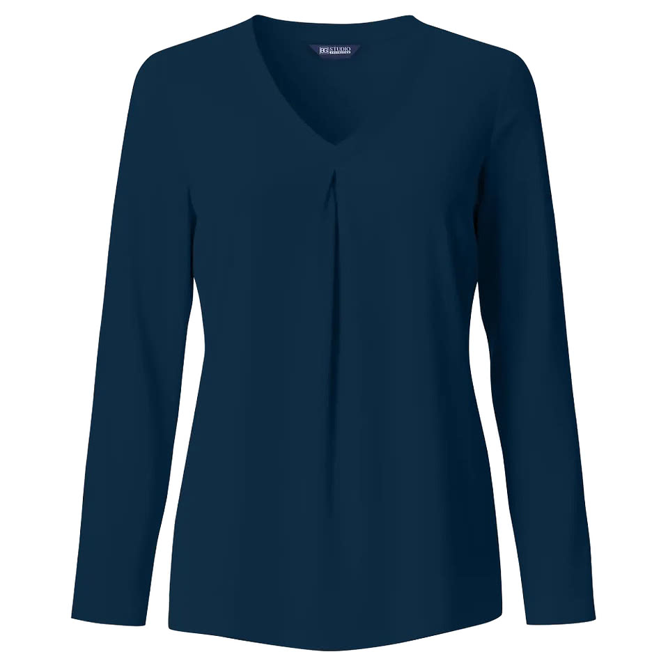 Blue Generation Women’s Matte Jersey Pleated V-Neck Blouse