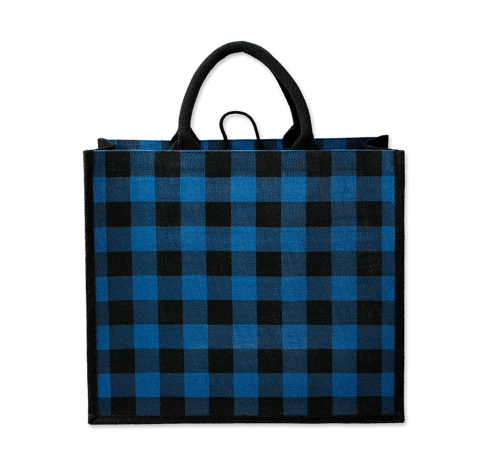 Medium Buffalo Plaid Jute Tote Bag-default