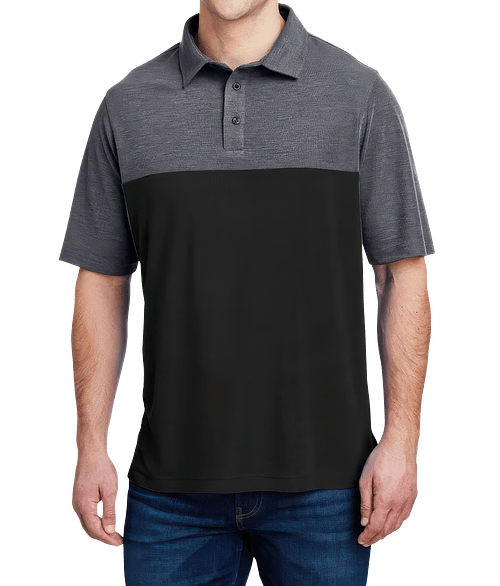 CORE365 Fusion ChromaSoft Colorblock Performance Polo in Black/Carbon Heather