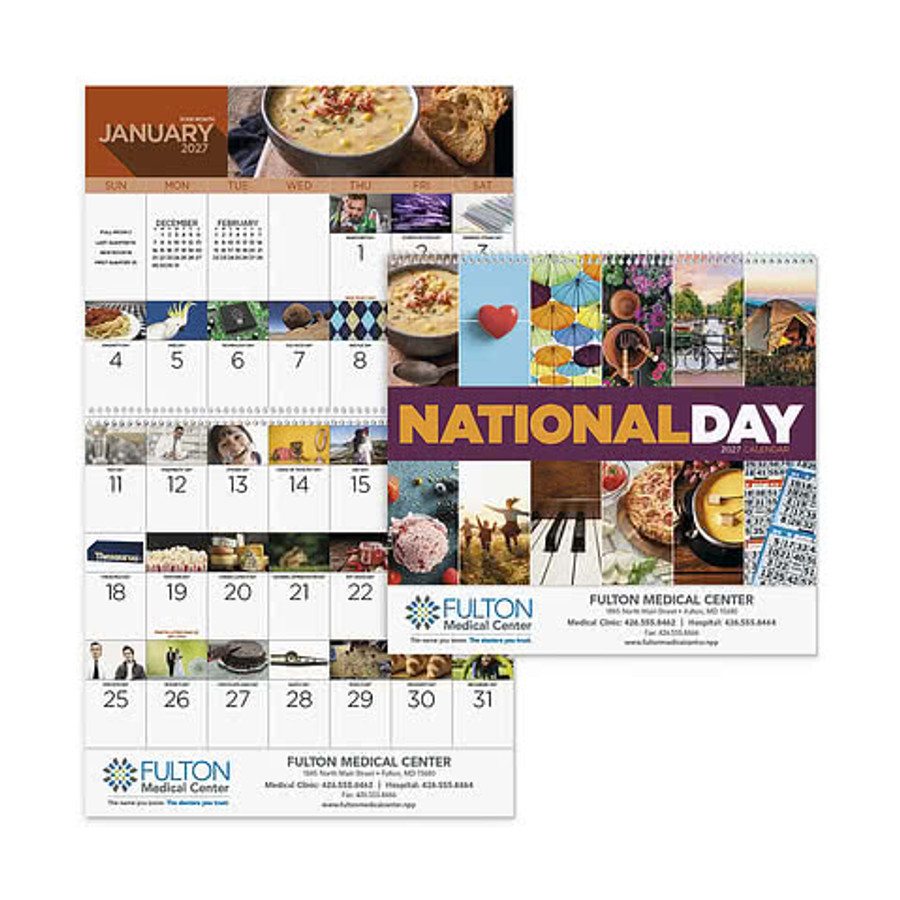 National Day Spiral Monthly Calendar in White