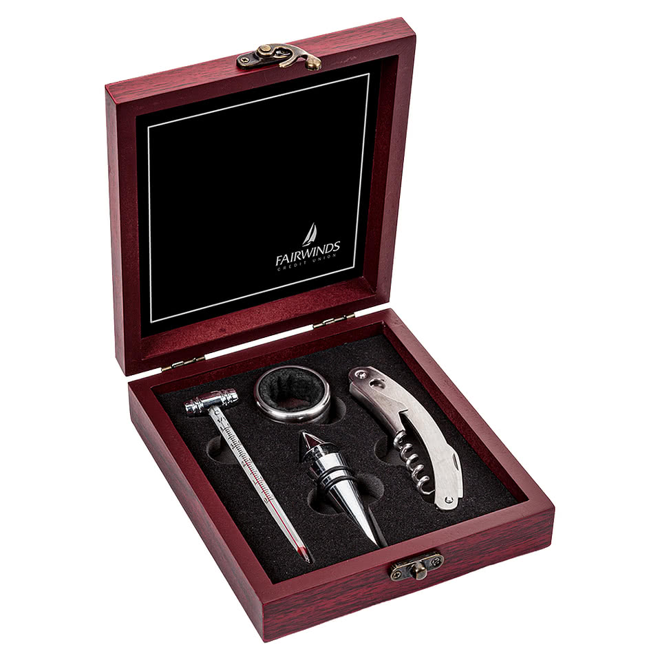 Laser Engraved Rosabella 4 Piece Wine Accessory Set