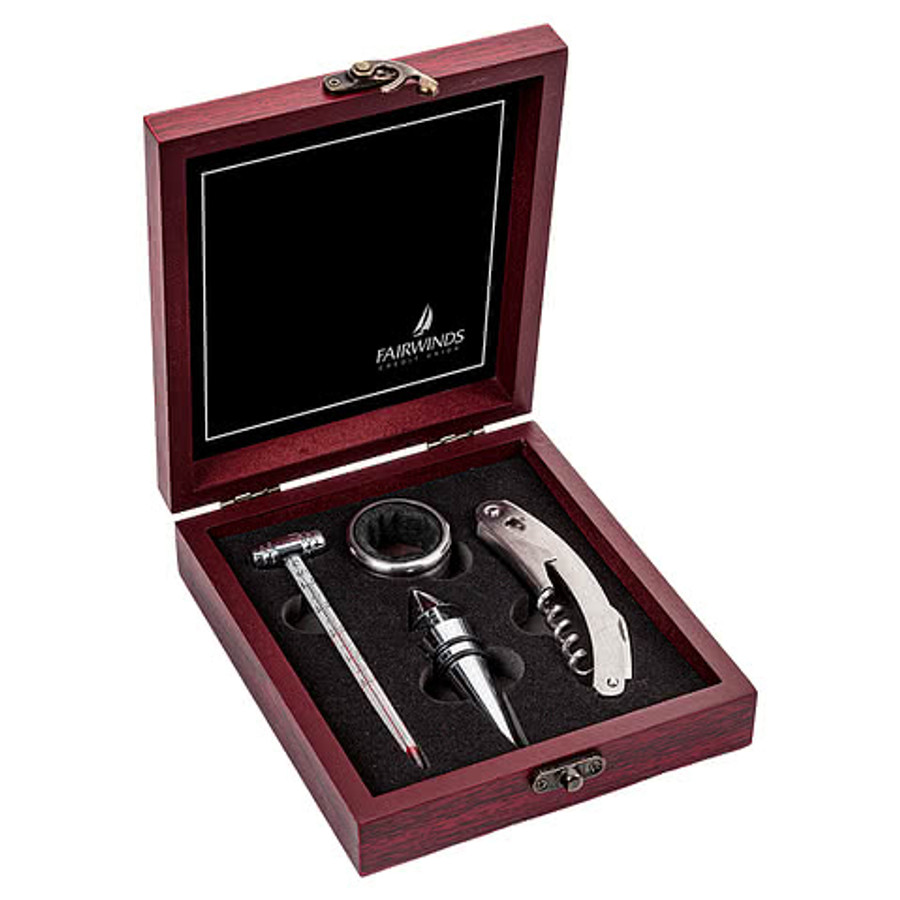Laser Engraved Rosabella 4 Piece Wine Accessory Set in Rosewood