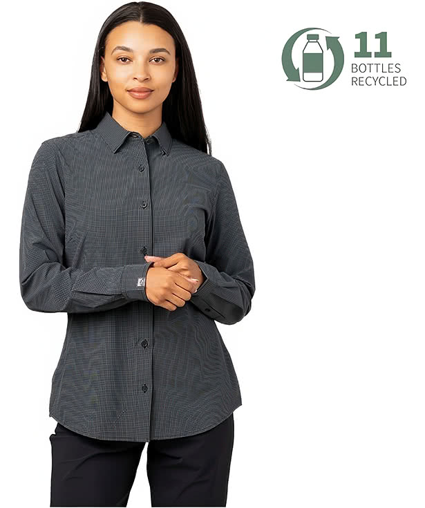 Storm Creek Women's Influencer Windowpane Long Sleeve Dress Shirt - Embroidered