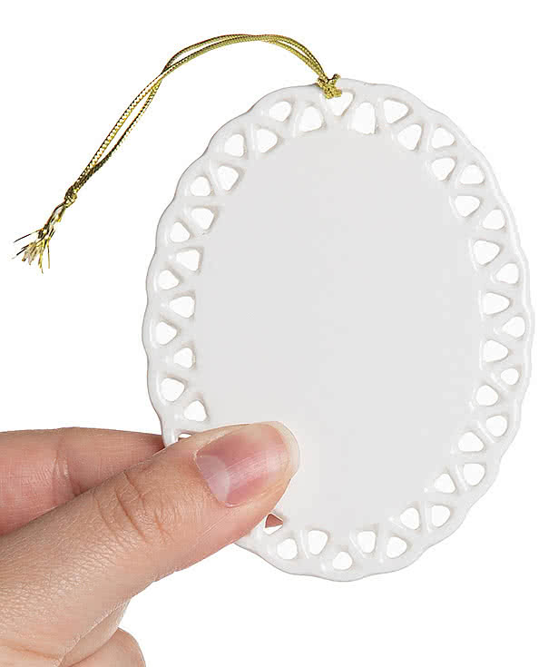 Full Color Vertical Oval Doily Ceramic Ornament