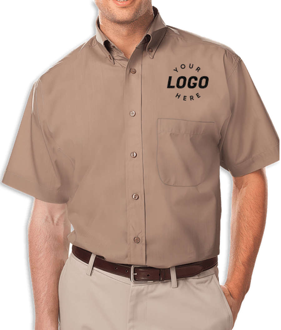 Blue Generation Value Short Sleeve Poplin Dress Shirt - Embroidered in Tan