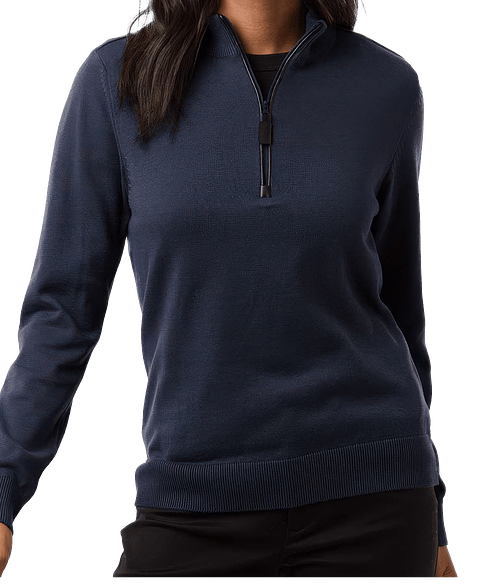 Devon & Jones Women's New Classics Recycled Quarter Zip Sweater - Embroidered in Navy