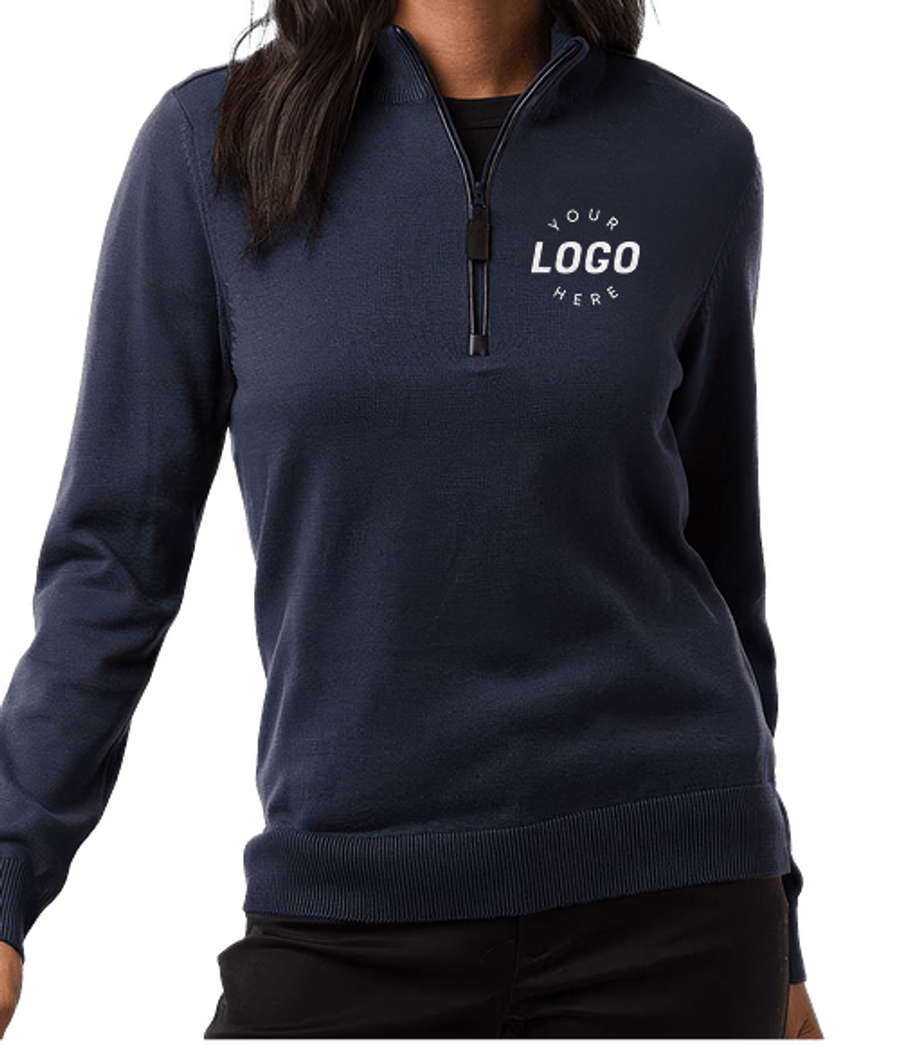 Devon & Jones Women's New Classics Recycled Quarter Zip Sweater - Embroidered in Navy