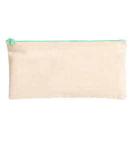 Large Natural Canvas Pouch with Colored Zipper - Color: Natural / Mint