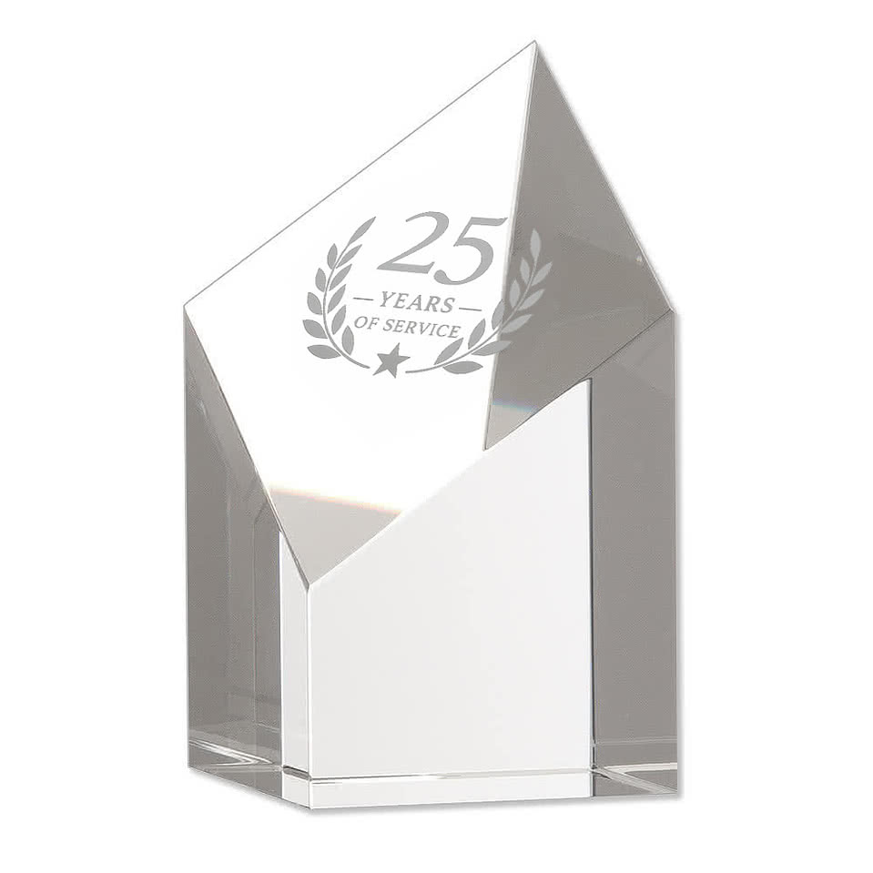 Laser Engraved 5" Glass Diamond Pillar Award