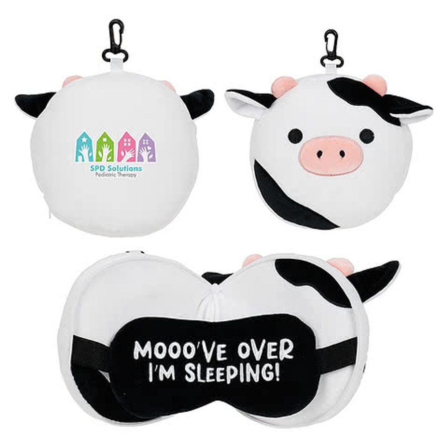 Full Color Comfort Pals Cow 2-in-1 Pillow Sleep Mask in White