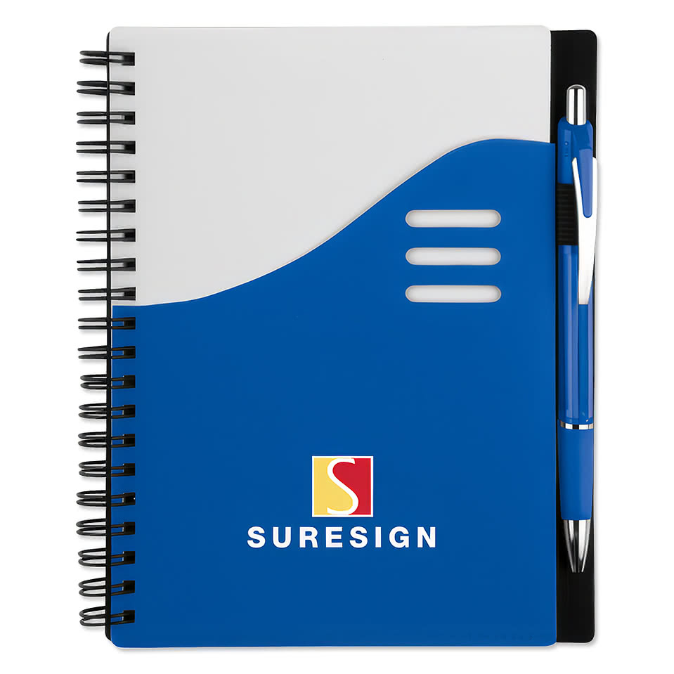 Color Wave Hard Cover Spiral Notebook with Pen