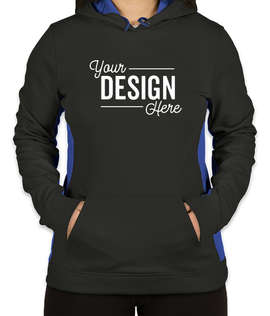 Sport-Tek Women's Colorblock Performance Pullover Hoodie - Color: Black / True Royal