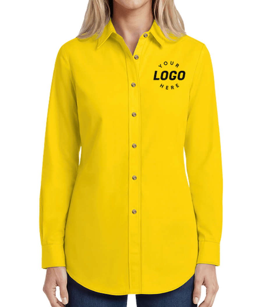 Blue Generation Women's Scotchgard Long Sleeve Dress Shirt - Embroidered in Yellow