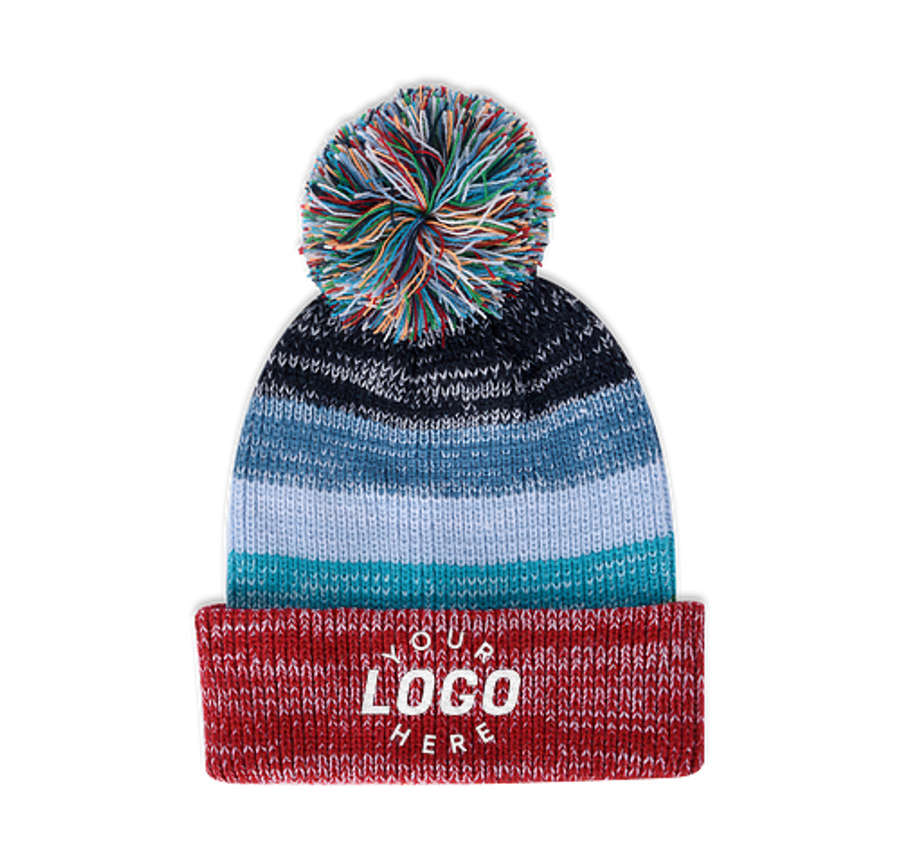 Aura Pom Pom Cuff Beanie in Rainbow