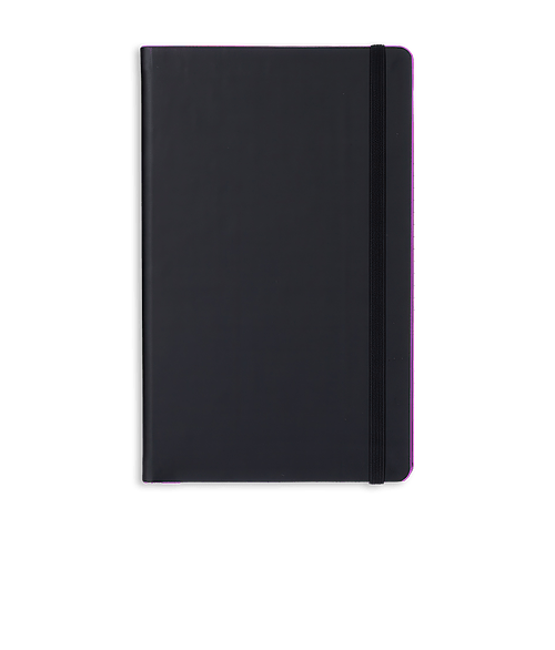 Castelli Debossed Black Laser Medio Lined Hard Cover Notebook in Black/Cyclamen