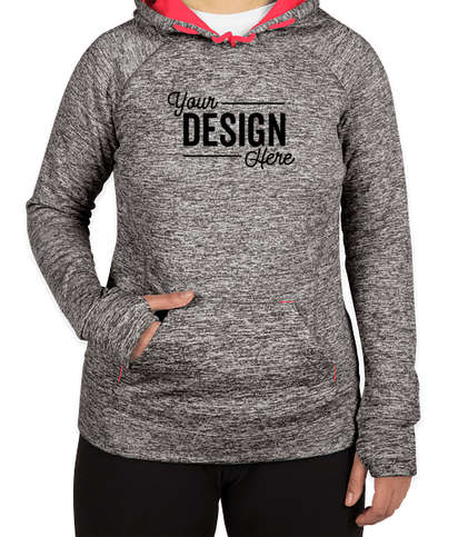 J. America Women's Cosmic Performance Pullover Hoodie - Charcoal Fleck / Fire Coral
