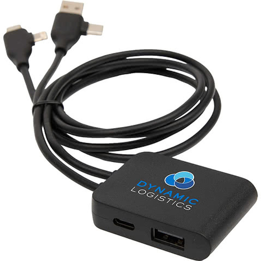 5-in-1 Charging Cable with USB-A/C Hub in Black