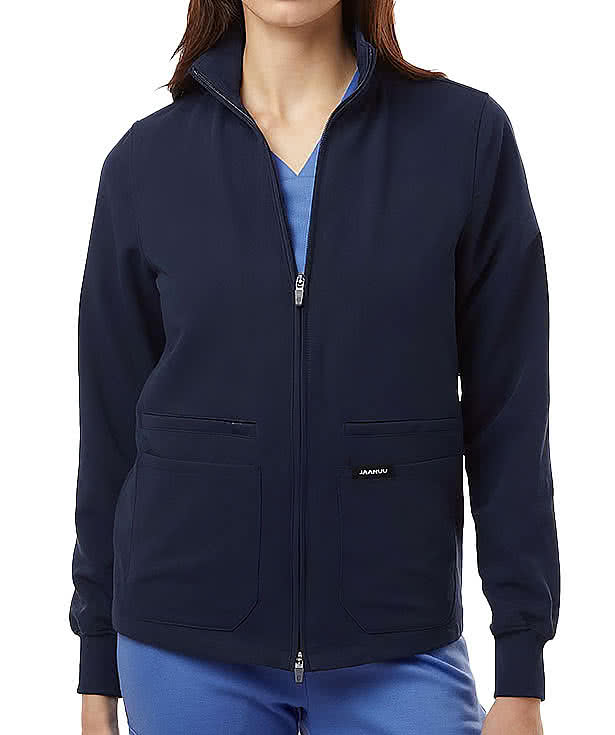Jaanuu Women's Ceri Essential Six-Pocket Full-Zip Scrub Jacket - Printed