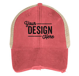 Adams Pigment Dyed Distressed Trucker Hat - Color: Nautical Red / Tan