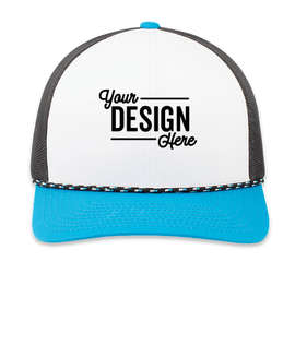 Pacific Headwear Braid Snapback Trucker Hat - Color: White / Navy / Panther Teal