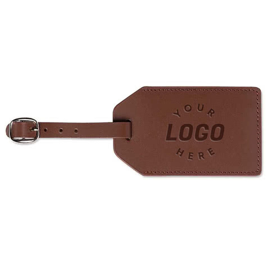 Debossed Grand Central Leather Luggage Tag in Black