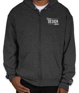 Embroidered Champion Powerblend Zip Hoodie - Color: Charcoal Heather
