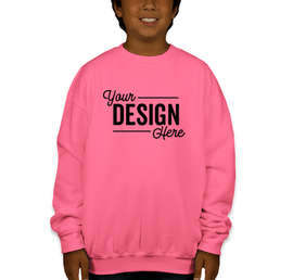 Gildan Youth Midweight 50/50 Crewneck Sweatshirt - Color: Safety Pink