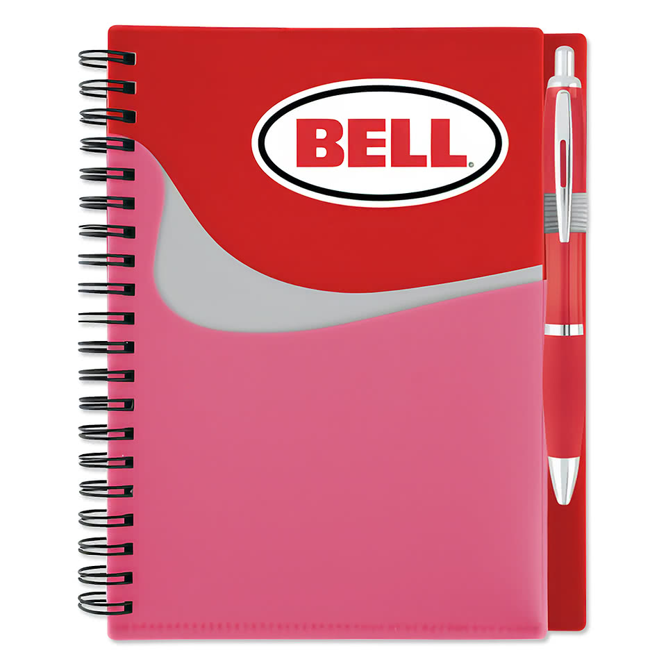 New Wave Pocket Buddy Hard Cover Spiral Notebook with Pen