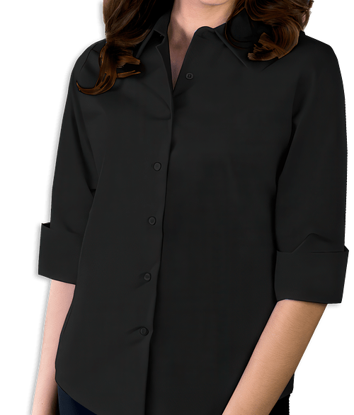 Blue Generation Women's Stretch Poplin 3/4 Sleeve Dress Shirt in Black