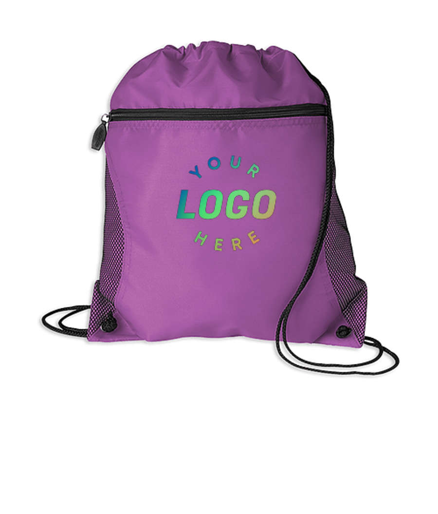 Full Color Lightweight Zippered Drawstring Bag in Purple