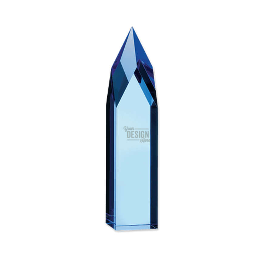 Laser Engraved Blue Ice Pillar Award in Blue