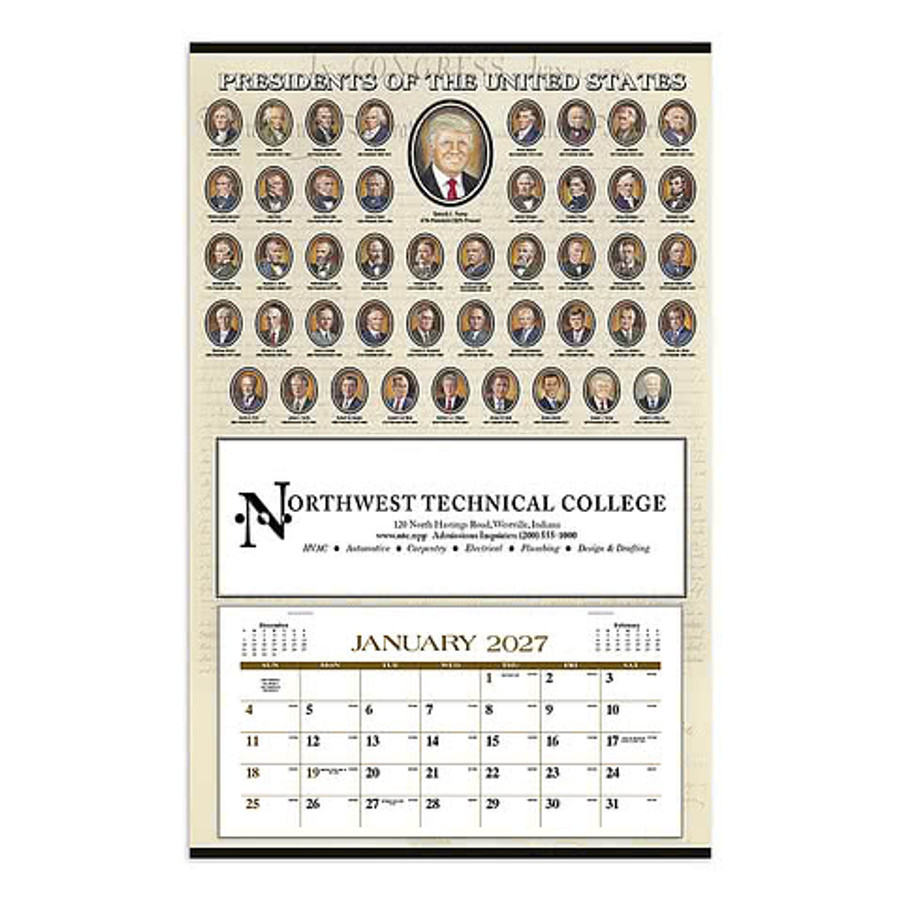 Full Color Presidents Hanger 12-Month Wall Calendar in Presidents Hanger - 12 Month.2026