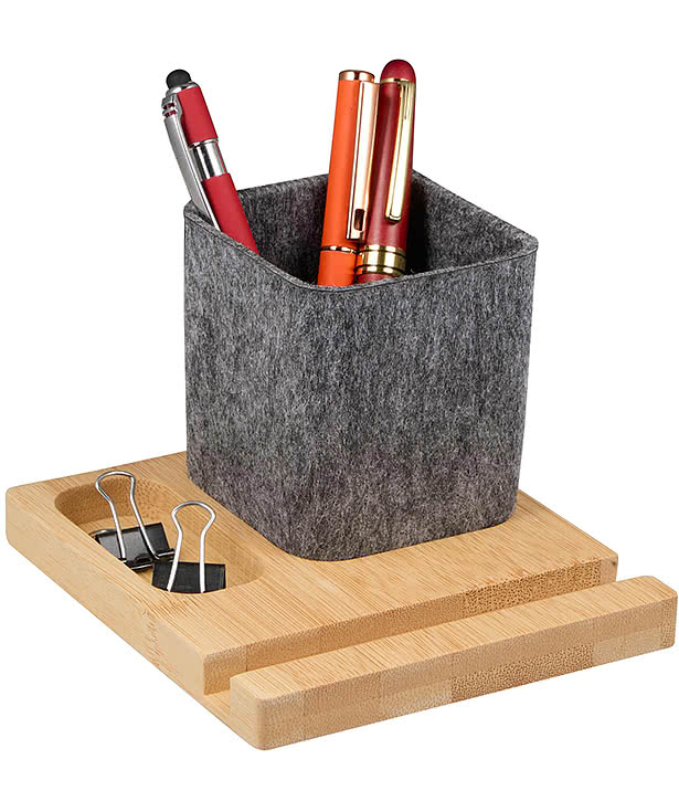 Recycled Felt & Bamboo Pen Holder