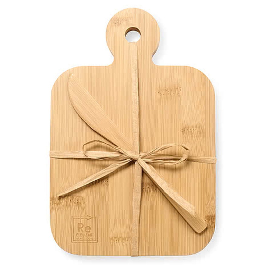 Laser Engraved Bamboo Serving Board & Cheese Spreader Gift Set in Bamboo