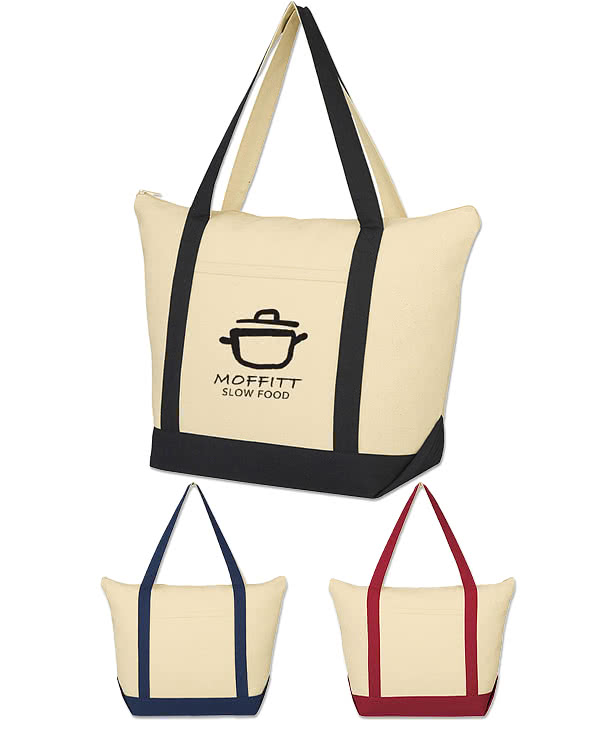 Folksy Cotton Canvas Zippered Tote Bag