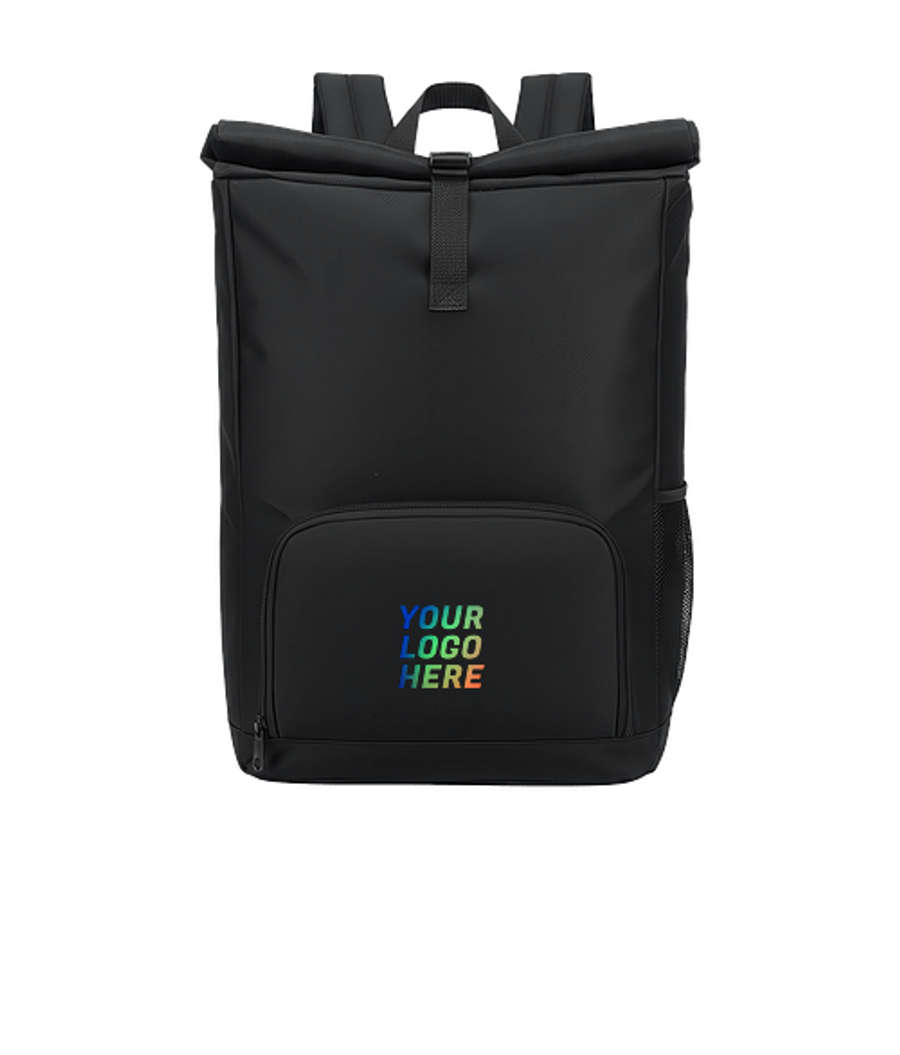 Full Color Durango Roll Top Polyester Backpack in Black