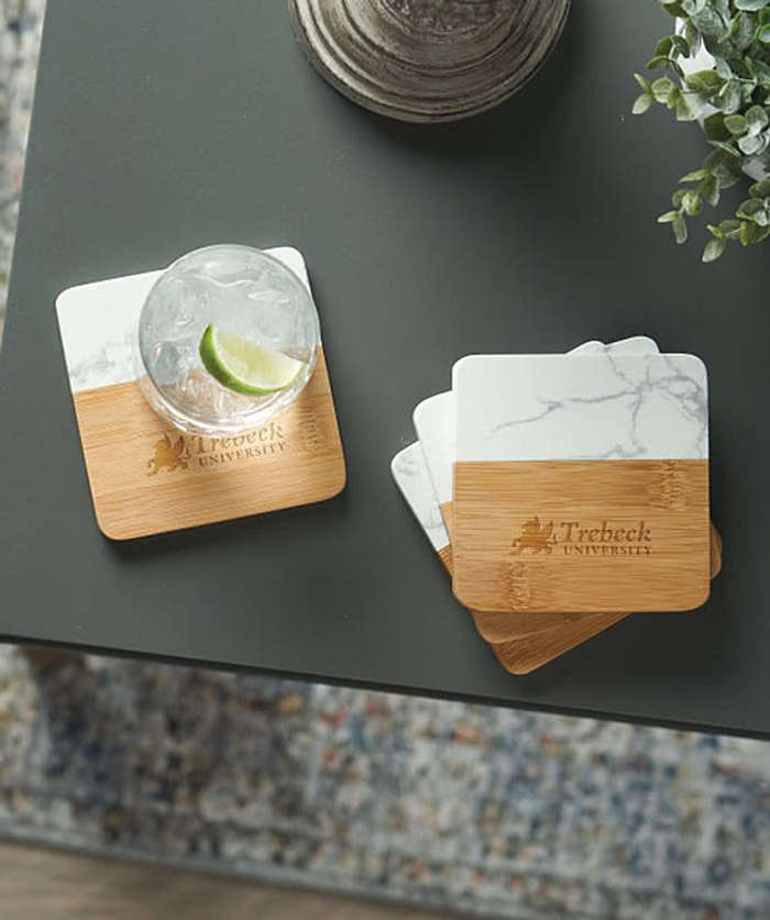 Laser Engraved Marble and Bamboo Coasters (Set of 4)