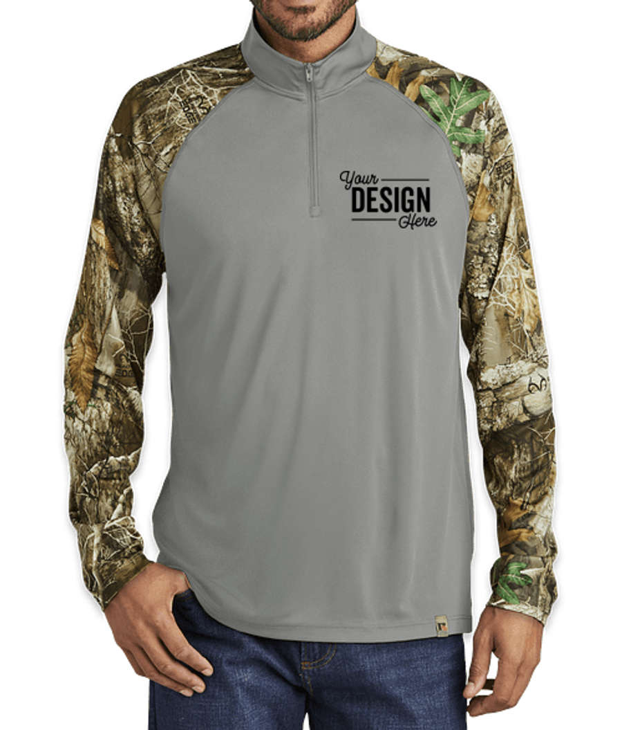 Russell Outdoors RealtreeĀ® Colorblock Quarter Zip Performance Shirt in Grey Concrete Heather / Realtree Edge Camo