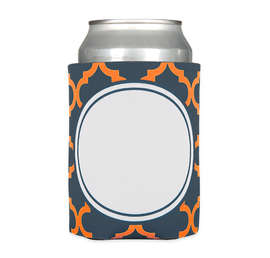 Full Color Moroccan Tile Foldable Can Cooler - Color: Navy / Team Orange