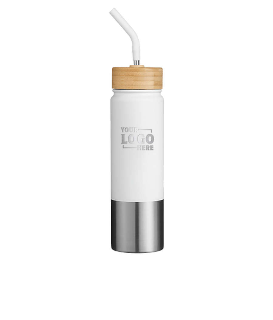 Econscious Laser Engraved 24 oz. Playa Stainless Steel Tumbler with Straw in WHITE