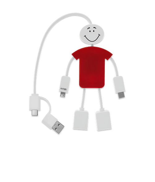 Techmate 3-in-1 Charging Cable and USB Hub 2.0 in Red / White