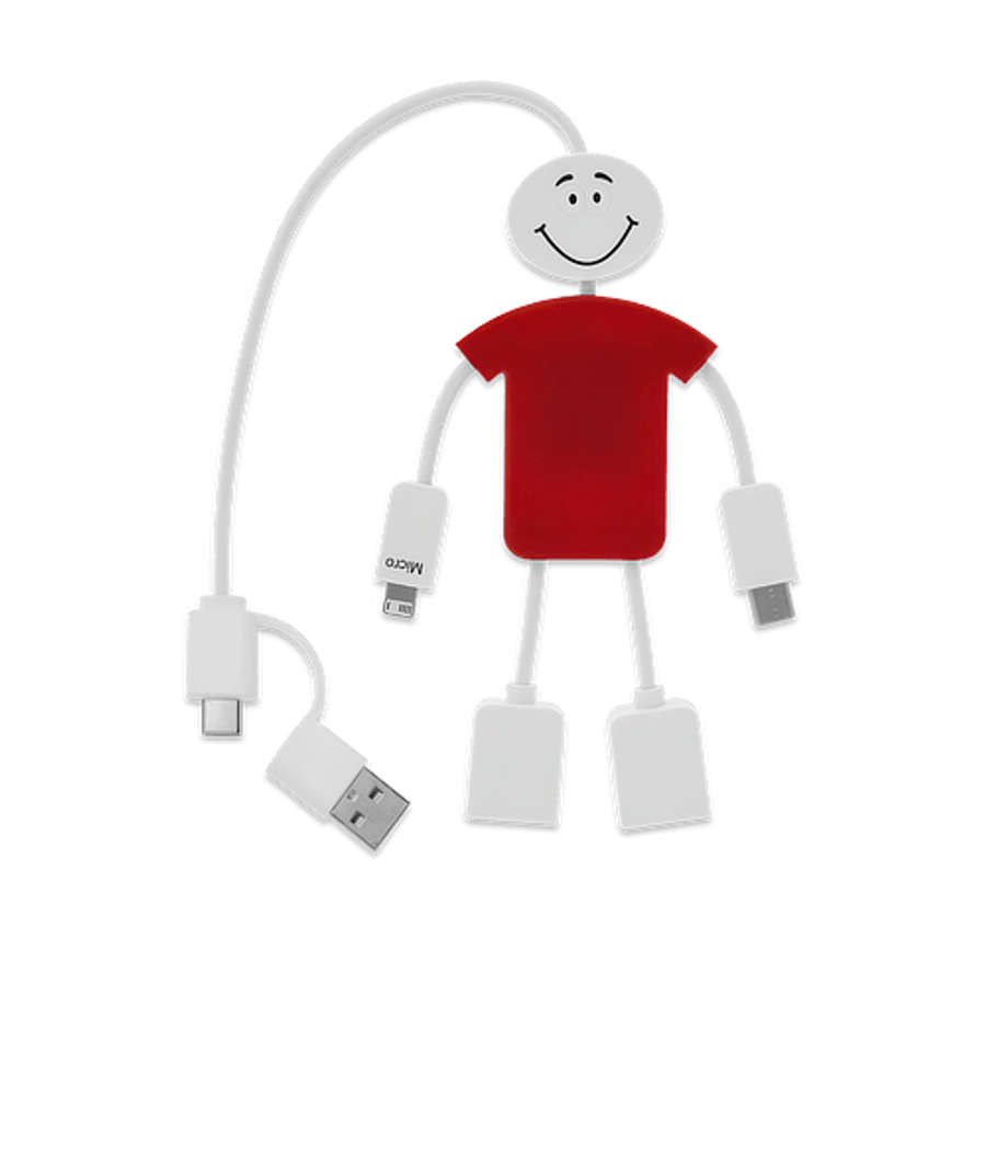 Techmate 3-in-1 Charging Cable and USB Hub 2.0 in Red / White