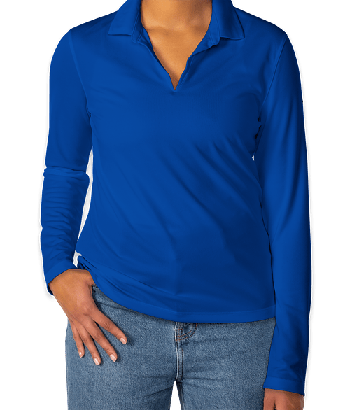 Nike Women's Dri-FIT Micro Pique Long Sleeve Performance Polo 2.0 - Printed in Gym Blue