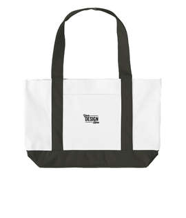 Embroidered Medium Poly Boat Tote Bag - Color: White / Black