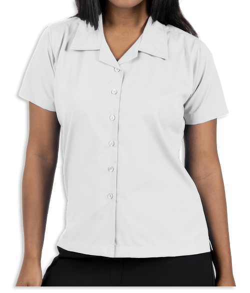 Blue Generation Women's Poplin Short Sleeve Camp Shirt - Printed in White