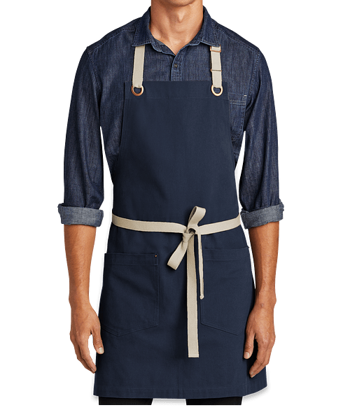 Port Authority Canvas Two-Pocket Full Length Apron - Embroidered in River Blue Navy / Stone