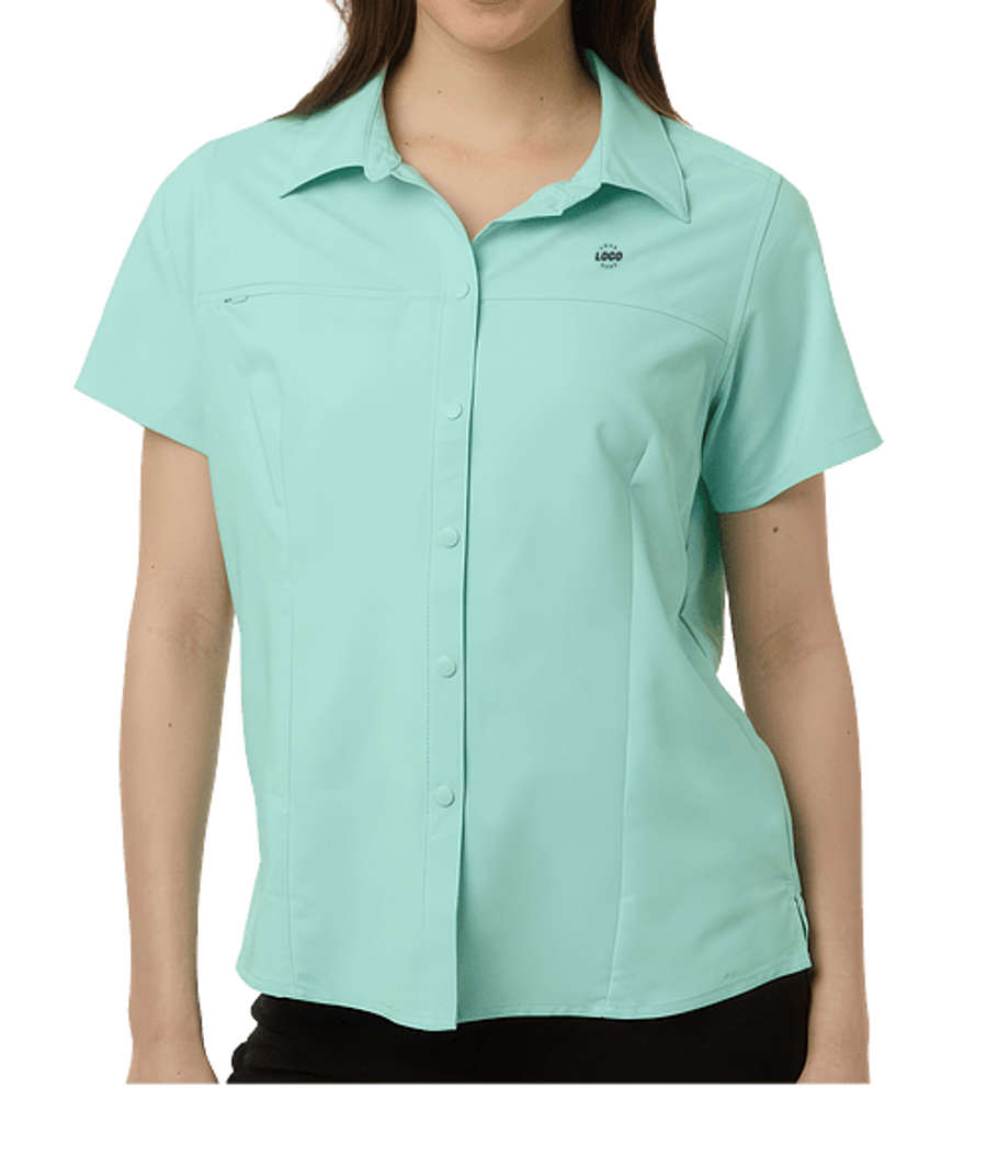 Core 365 Women's Shoreline UPF 50+ Short Sleeve Staff Shirt - Printed in Sea Glass